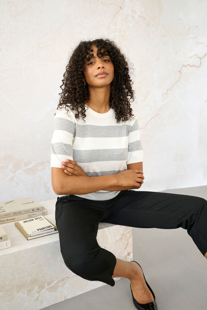 Kaffe Pullover KAlizza gestreift chalk/grey melange