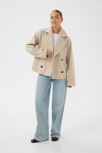 Kaffe Trenchcoat-Jacke KAsaturn beige smoke melange, unifarben, beige, Jacke, Trenchcoat
