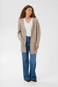 Kaffe Cardigan/Strickjacke KAkikki desert taupe melange, beige, langärmlig, aufgesetzte Taschen, offen, Longcardigan