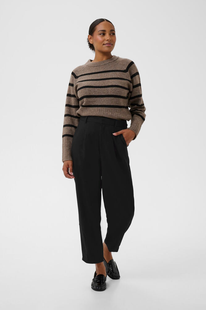 Kaffe Hose KAmerle cropped black deep, schwarz, regular fit, verkürzte Länge/cropped, high waist, tapered leg, unifarben