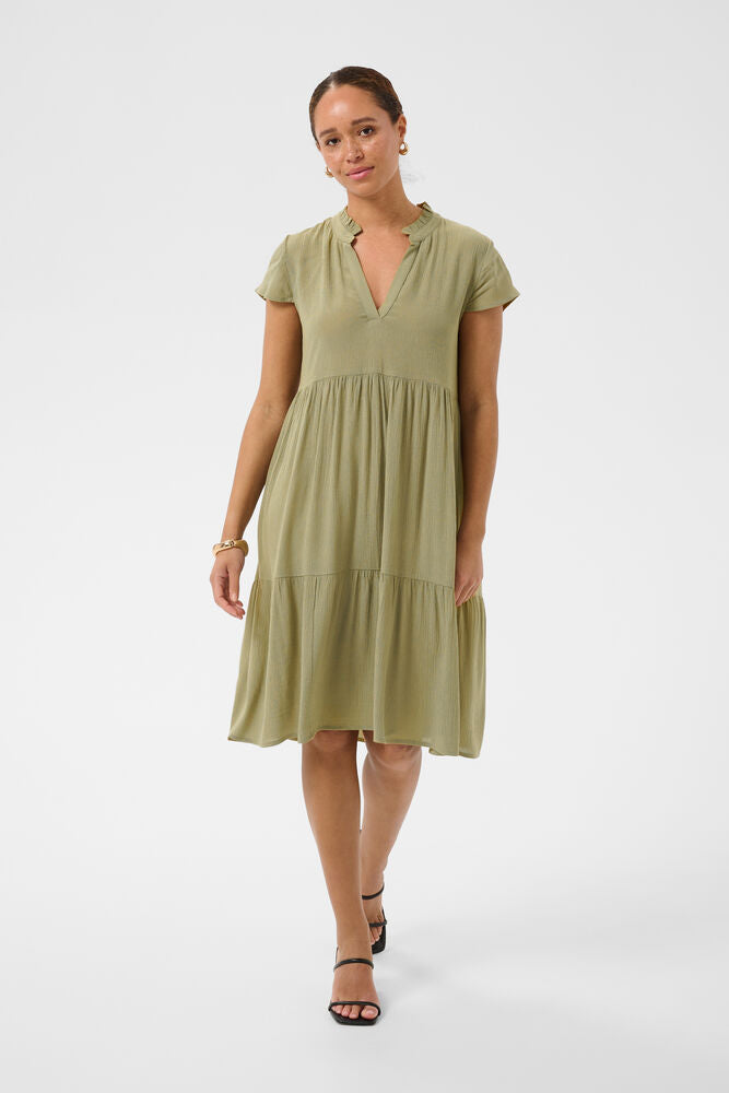 Kaffe Kleid KAmarianah SS Amber aloe, grün, khaki, unifarben, V-Ausschnitt, kurzärmlig, Viskose
