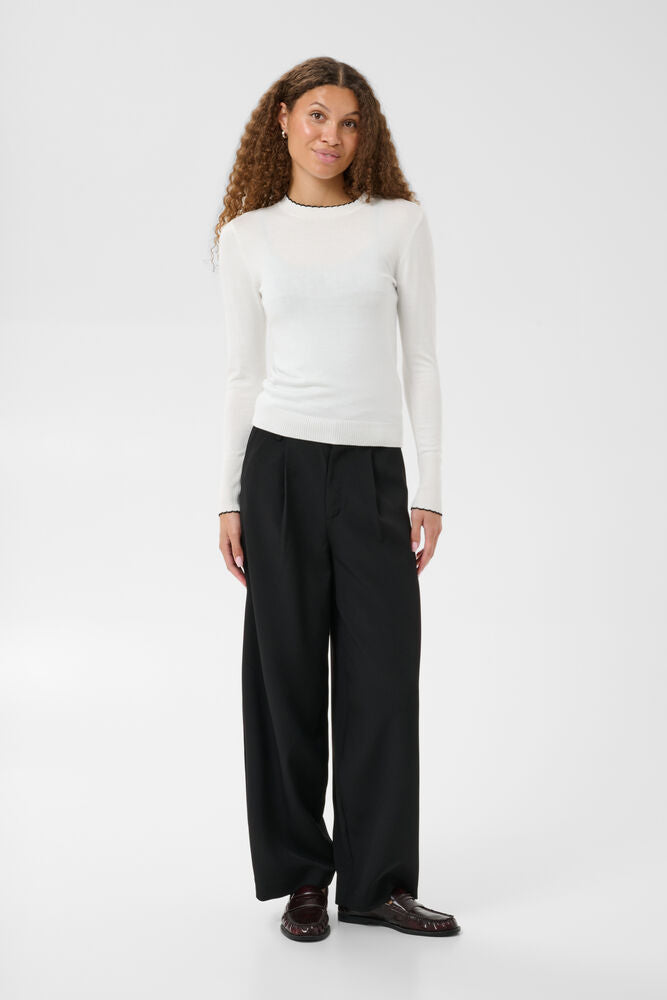 Kaffe Pullover KAlizza chalk-white, unifarben, langärmlig, Wellenkante, Rundhalsausschnitt, shaped fit