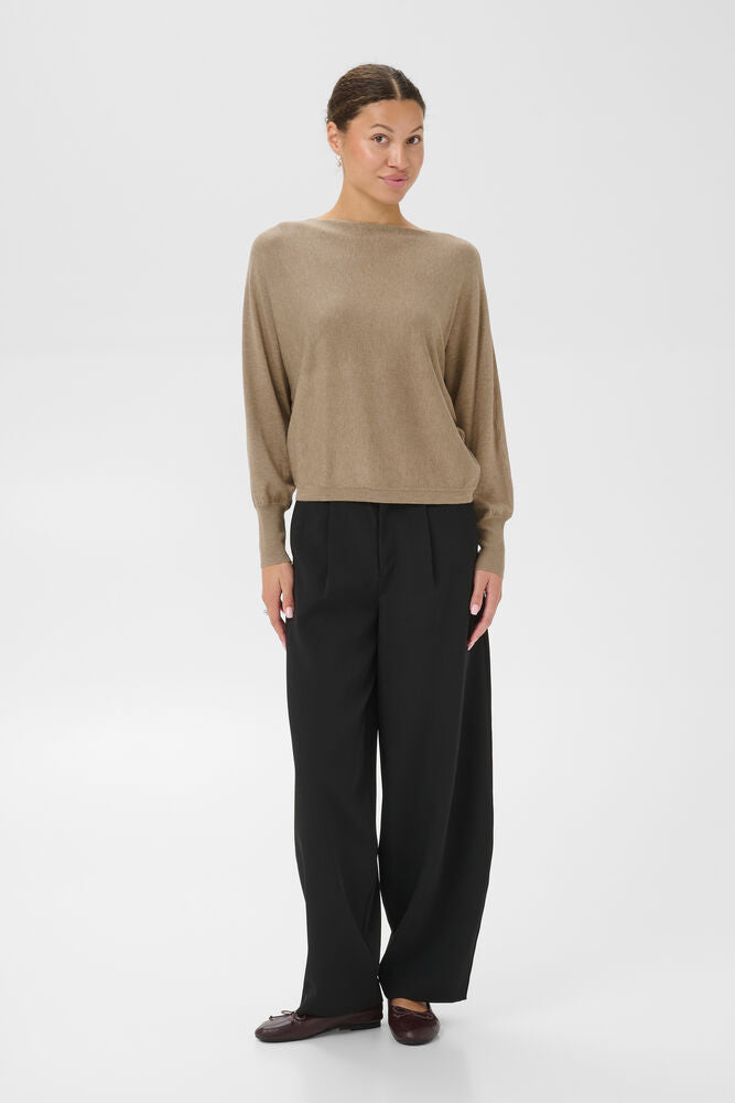Kaffe Pullover KAlizza Batwing desert taupe melange, taupe, hellbraun, unifarben, Bündchen