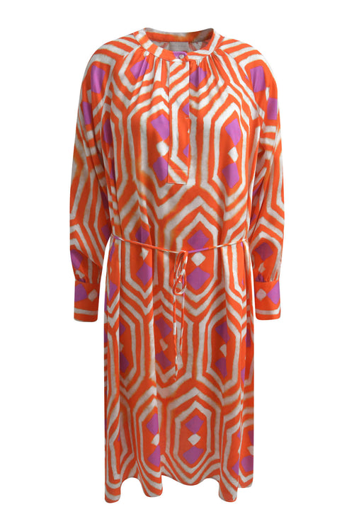 Milano Kleid, hot orange print, langärmlig