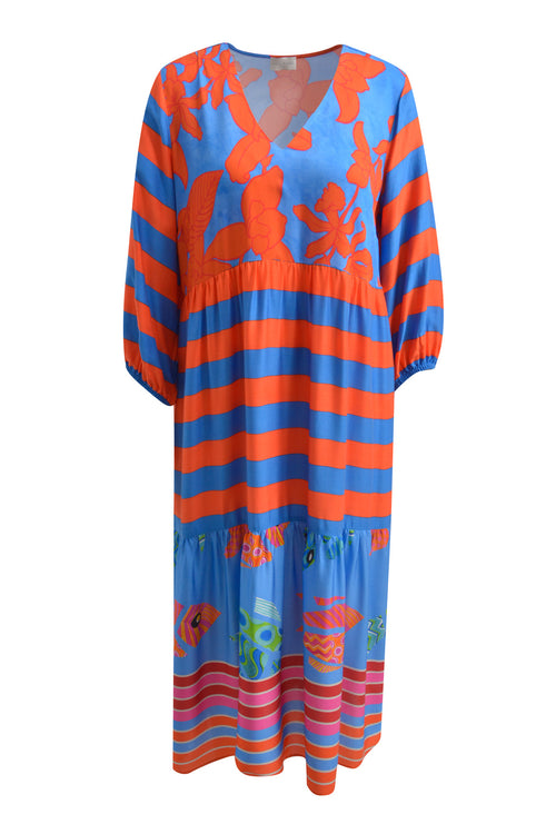 Milano Kleid, hot orange print, gemustert