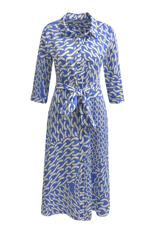 Milano Kleid, Hemdblusenkleid, santorini print, blau-weiß