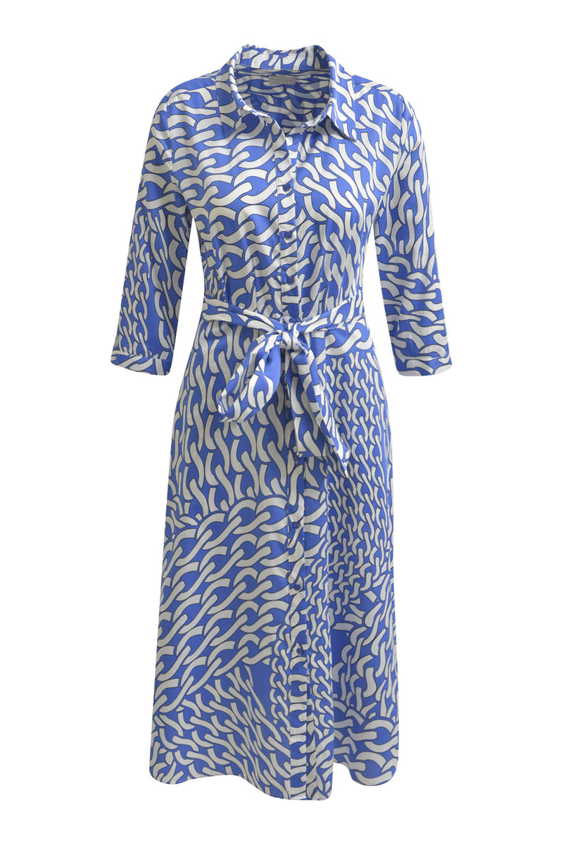 Milano Kleid, Hemdblusenkleid, santorini print, blau-weiß