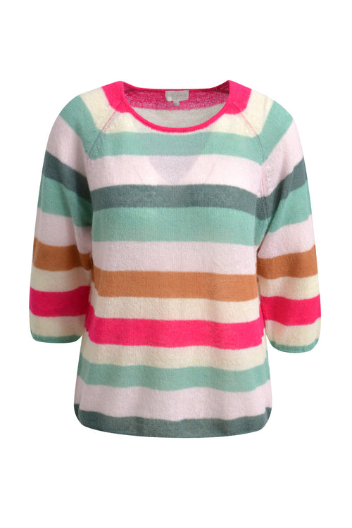 Milano Pullover, colorful print, gestreift, 3/4 Ärmel, Alpaka