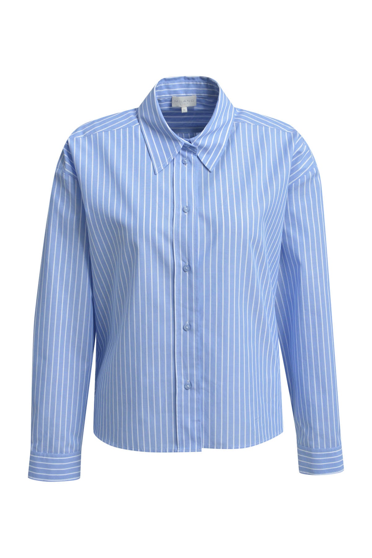 Milano Bluse, Hemdbluse, gestreift, light blue print, hellblau, oversized, Kragen, Knopfleiste, Baumwolle