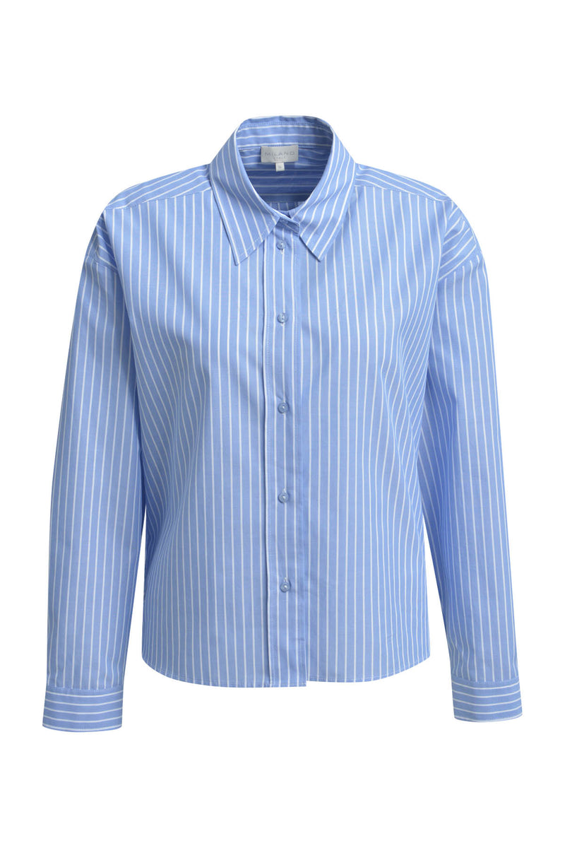 Milano Bluse, Hemdbluse, gestreift, light blue print, hellblau, oversized, Kragen, Knopfleiste, Baumwolle