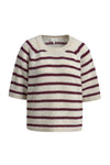 Milano Pullover, Strickpulli, Kurzarmpullover, gestreift, vino print, Rundhalsausschnitt, mit Alpaka & Wolle