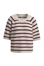 Milano Pullover, Strickpulli, Kurzarmpullover, gestreift, vino print, Rundhalsausschnitt, mit Alpaka & Wolle