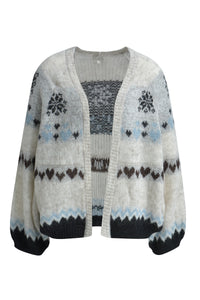 Milano Strickjacke, Cardigan, offen, cream print, gemustert, mit Alpaka & Wolle, Raglanärmel