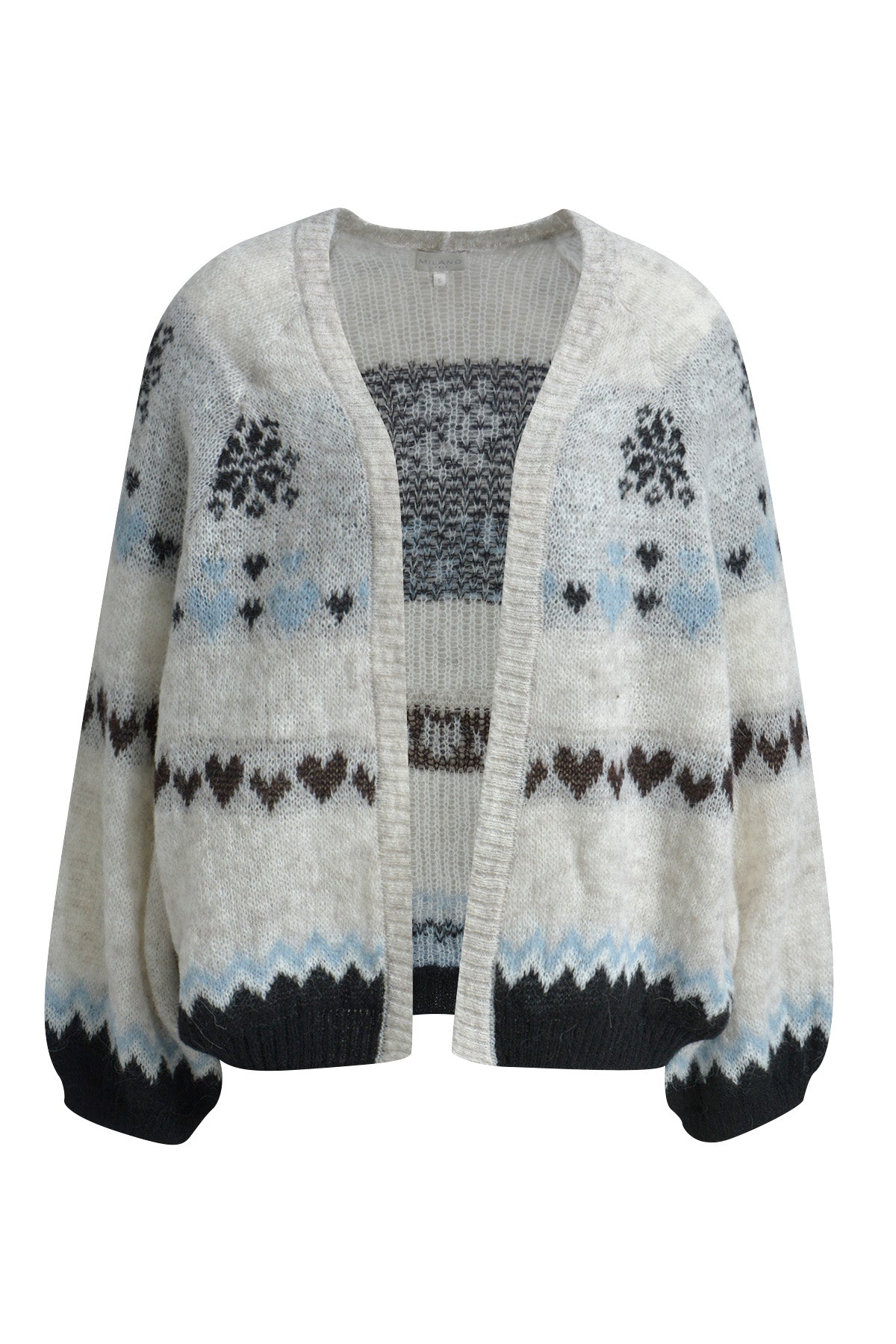 Milano Strickjacke, Cardigan, offen, cream print, gemustert, mit Alpaka & Wolle, Raglanärmel