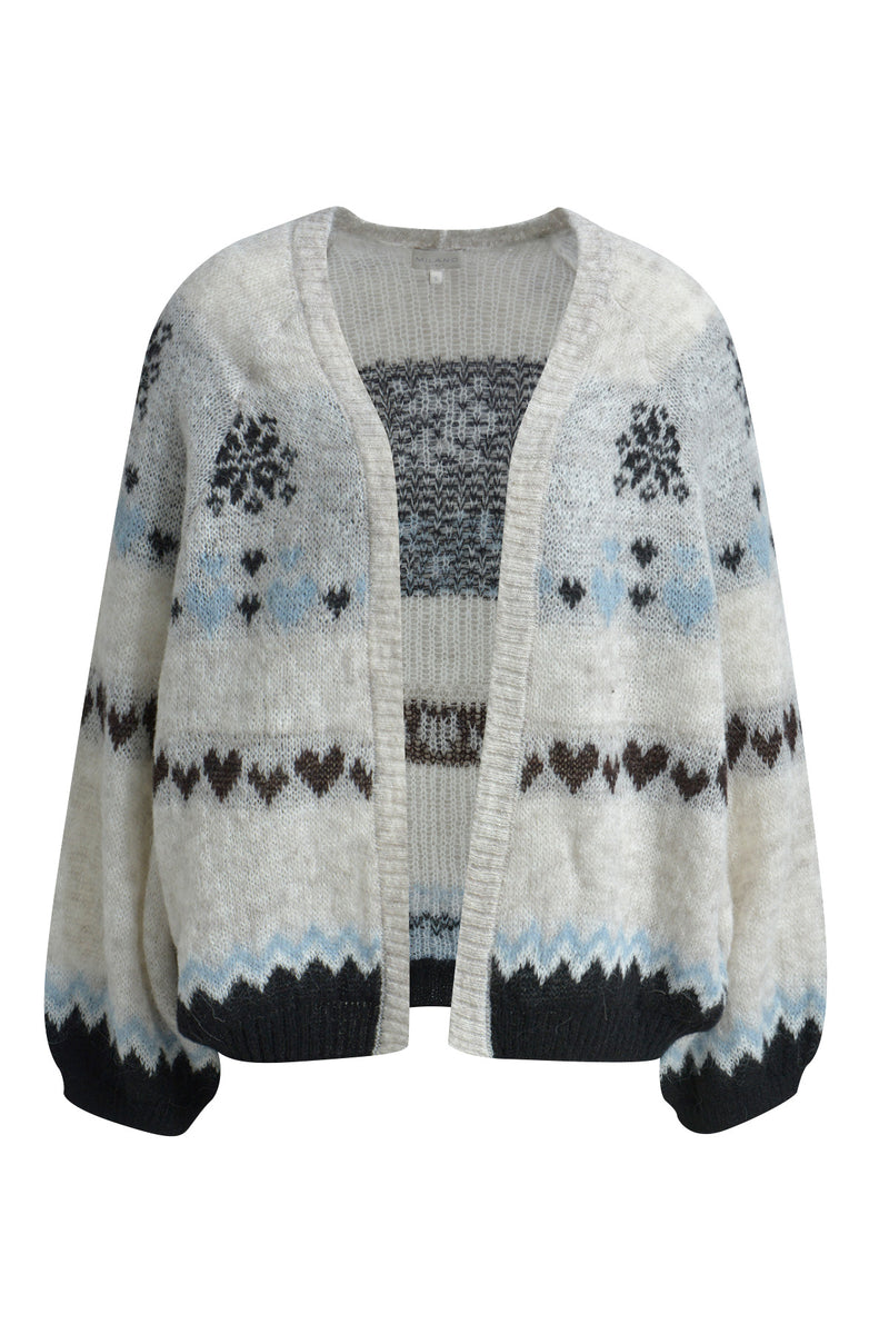 Milano Strickjacke, Cardigan, offen, cream print, gemustert, mit Alpaka & Wolle, Raglanärmel