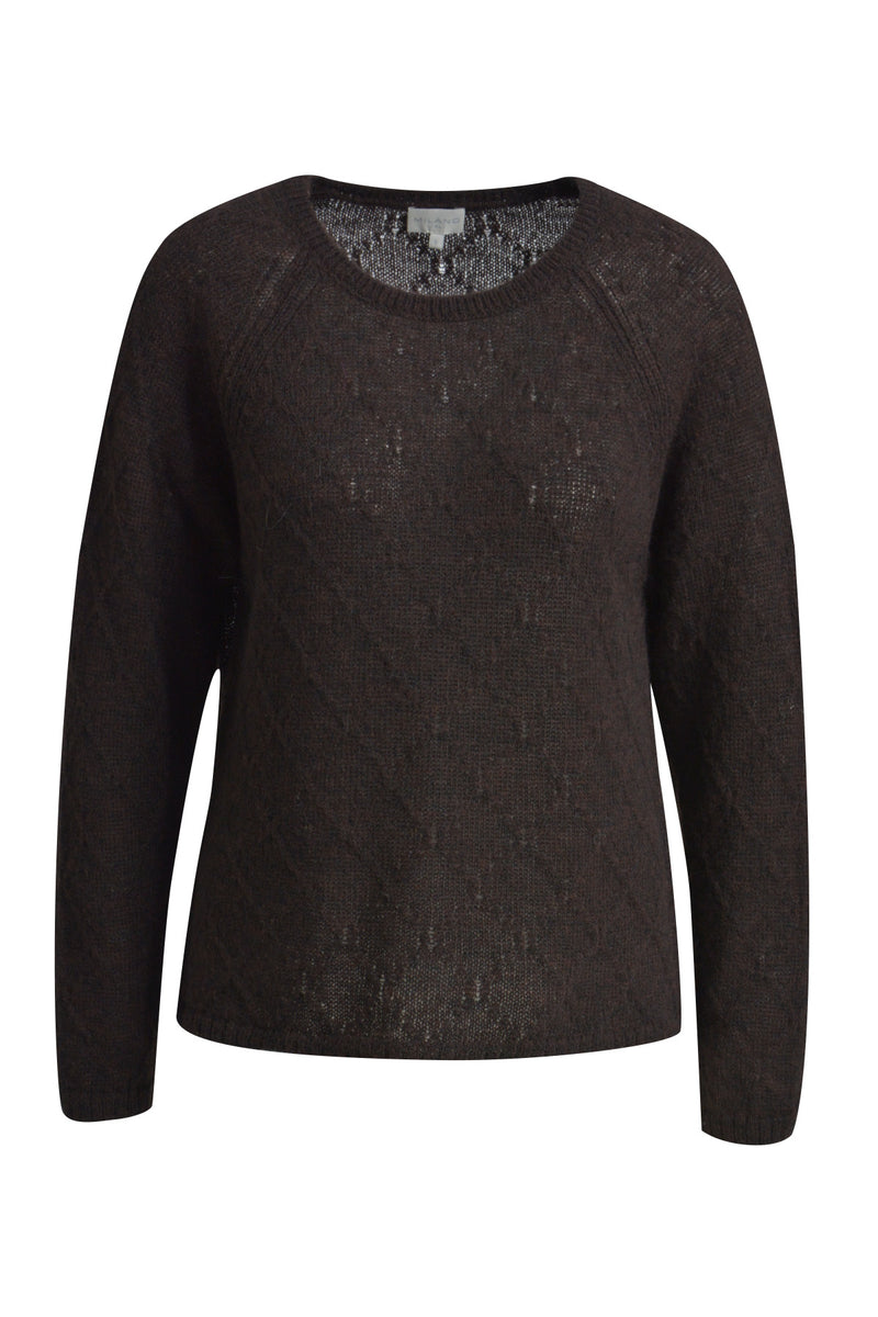 Milano Pullover, rocca, Struktur, Rundhalsausschcnitt, Raglanärmel, braun, dunkelbraun