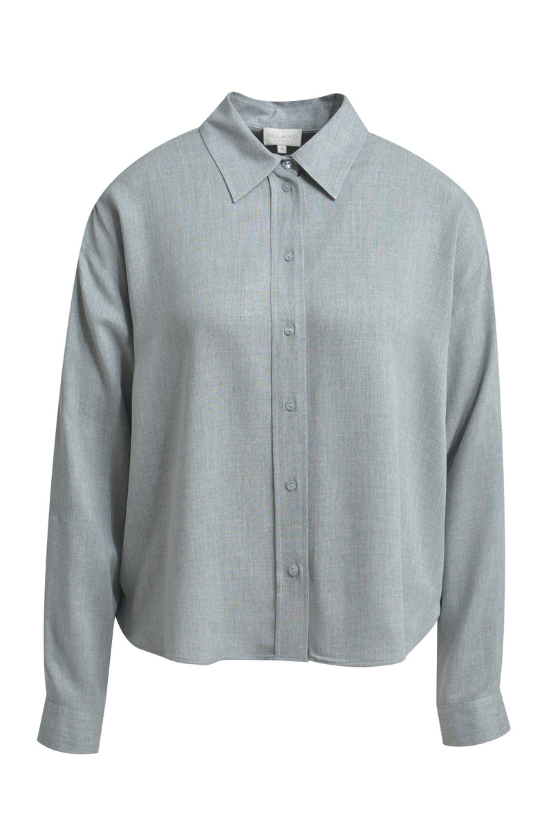 Milano Bluse, Hemdbluse, grey melange, grau, oversized, Kragen, Knopfleiste, Viskose