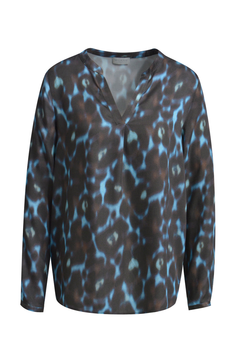 Milano Bluse, mocca print, V-Ausschnitt, Tunika, Batiklook