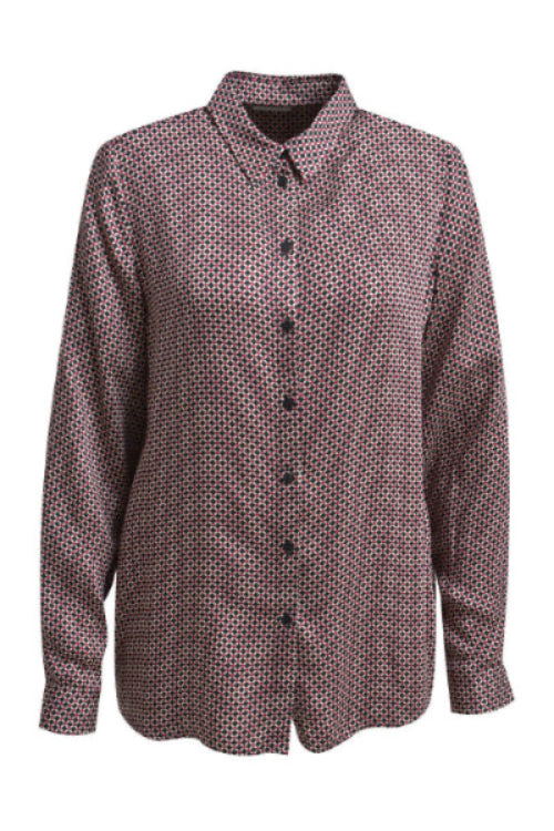 Milano Bluse, Hemdbluse, vino print, gemustert, Kragen, Knopfleiste, Manschetten, klassische Form, Viskose