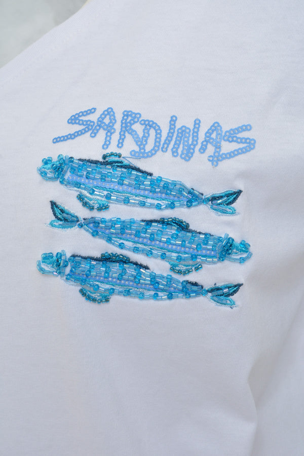 Milano T-Shirt mit Perlenstickerei weiß