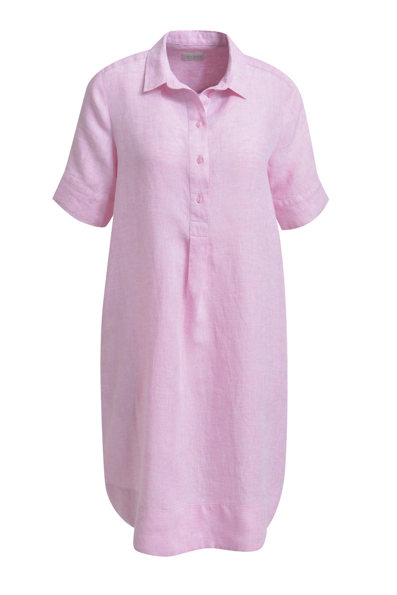 Milano Leinenkleid rosé, Hemdblusenkleid, Kleid, rosé, rosa, unifarben, kurzärmlig, Kragen