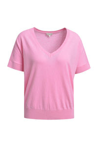 Milano Kurzarmpullover orchid/pink, V-Ausschnitt, kurzärmlig, Baumwolle, Leinen