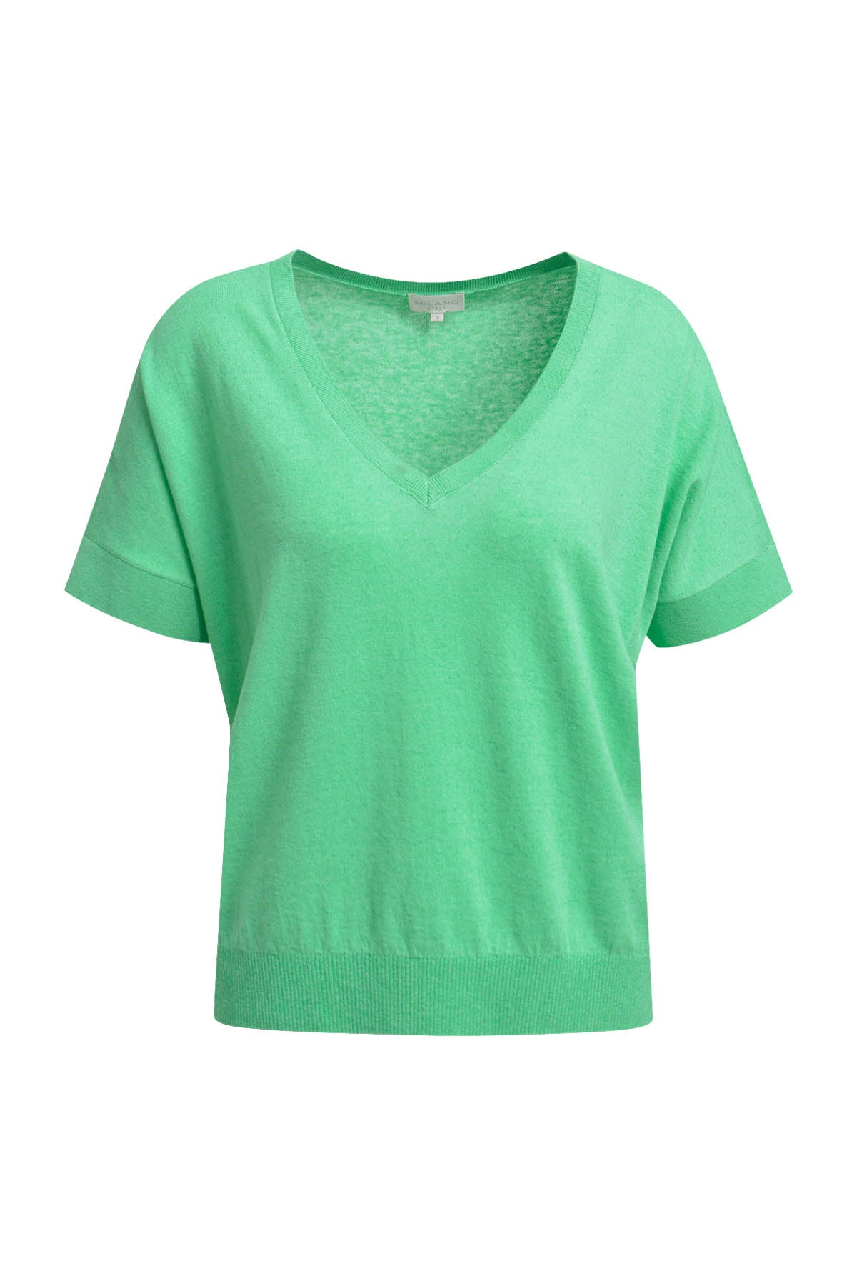 Milano Kurzarmpullover mint/grün, kurzärmlig, V-Ausschnitt, Baumwolle, Leinen