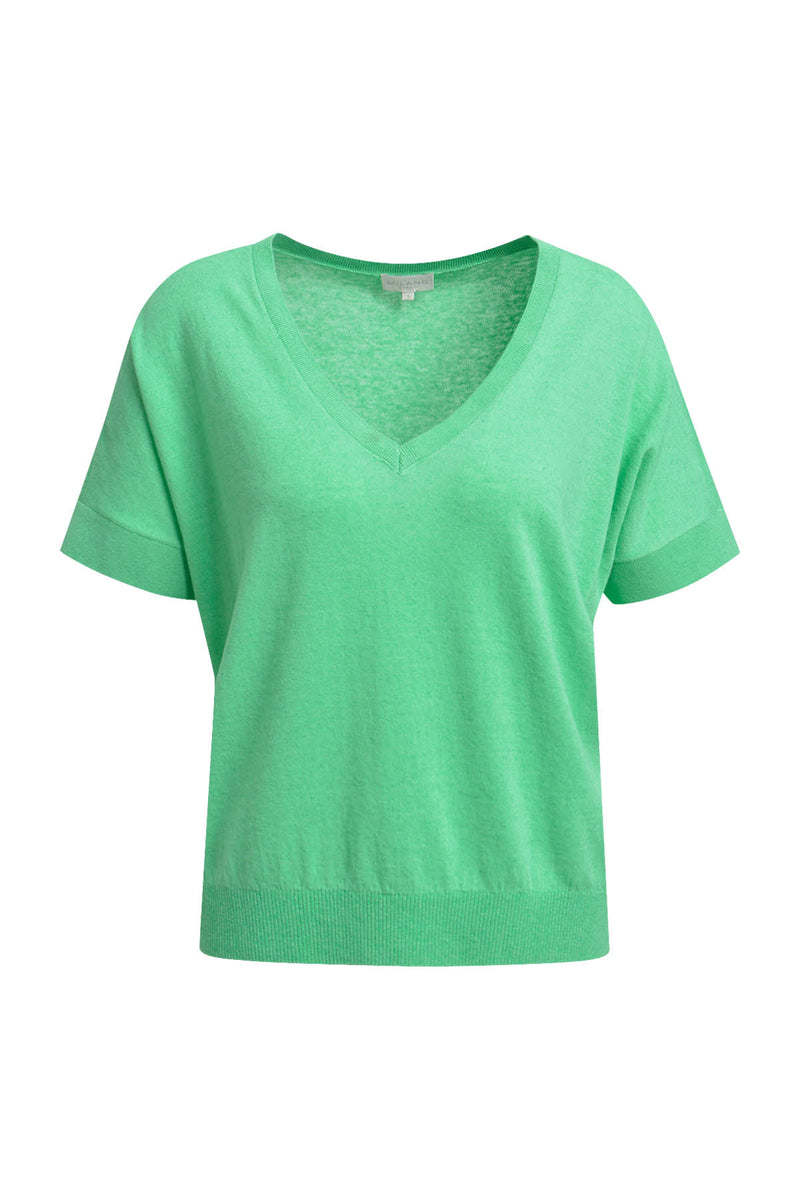 Milano Kurzarmpullover mint/grün, kurzärmlig, V-Ausschnitt, Baumwolle, Leinen