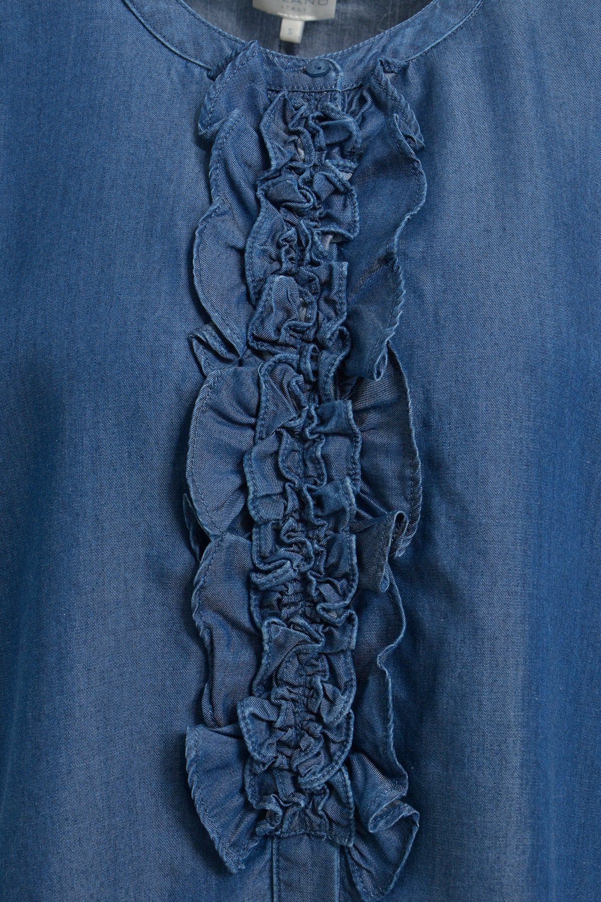 Milano Bluse, Jeansoptik, dark denim, Rüschen, kurzärmlig, oversized
