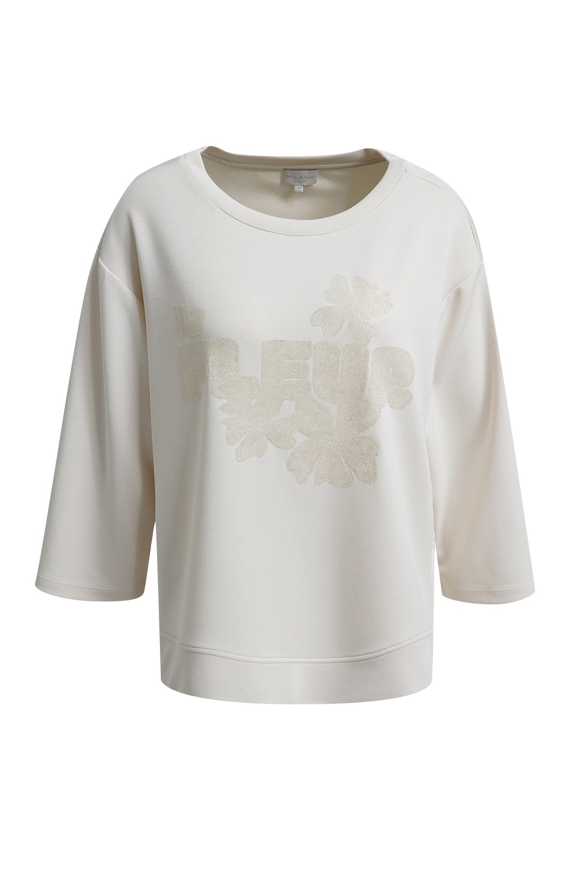 Milano Sweatshirt cream, offwhite, Rundhalsausschnitt, 3/4 Ärmel, Print, la Fleur