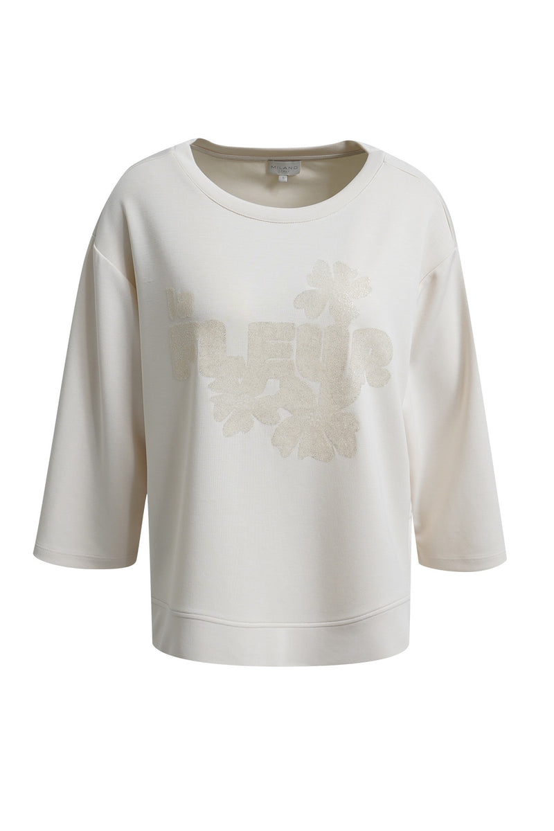 Milano Sweatshirt cream, offwhite, Rundhalsausschnitt, 3/4 Ärmel, Print, la Fleur