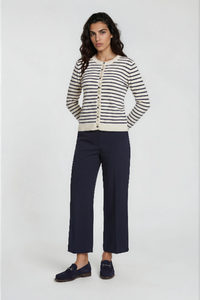 Milano Strickjacke/Cardigan gestreift navy print, Streifen, Rüschen, Rundhalsusschnitt