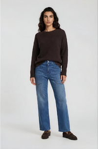 Milano Pullover mocca, unifarben, mit Spitze am Saum, langärmlig