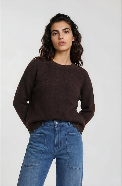 Milano Pullover mit Spitze mocca