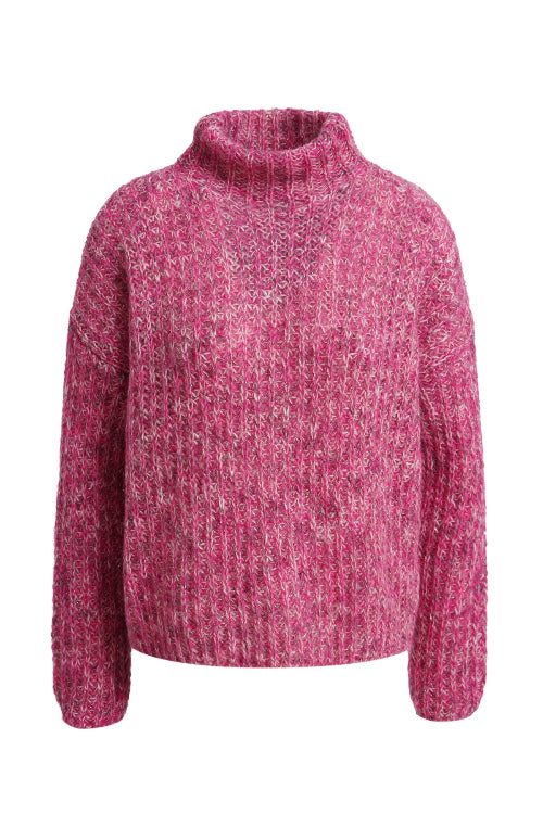 Milano Pullover fuchsia, Stehkragen, Grobstrick, meliert, langärmlig