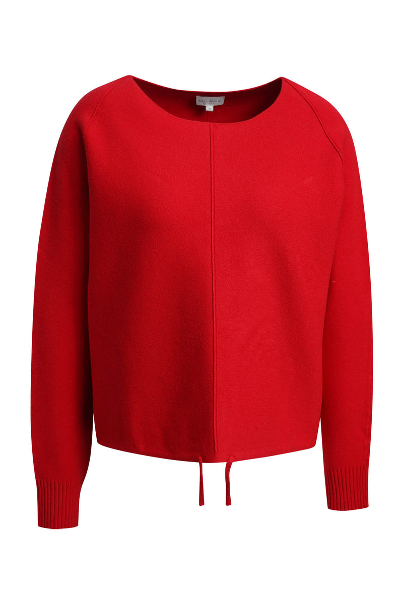 Milano Sweatshirt chili, rot, unifarben, Rundhalsausschnitt, Bündchen, Saum zum Binden, Raglanärmel