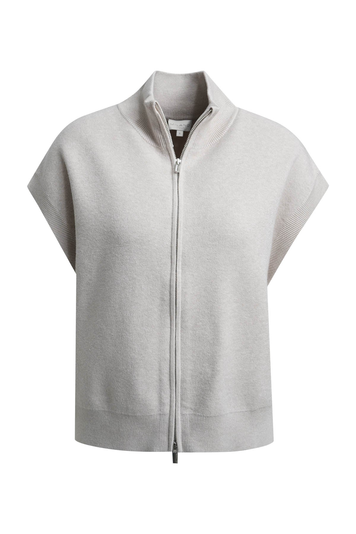 Milano Oversize Strickweste sand, unifarben, Stehkragen, Bündchen, Reißverschluss