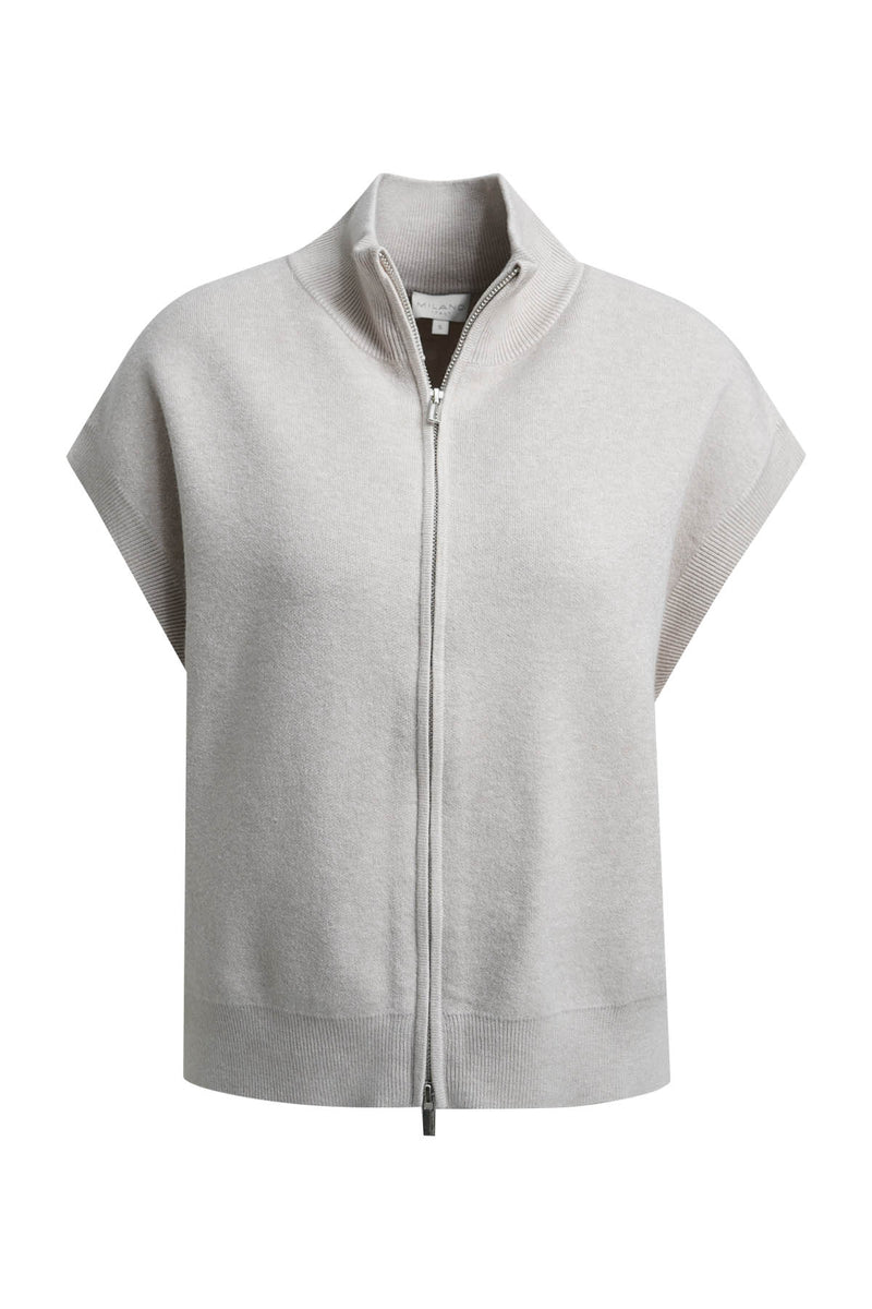 Milano Oversize Strickweste sand, unifarben, Stehkragen, Bündchen, Reißverschluss