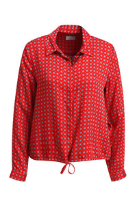 Milano Bluse cropped chili print, rot, gemustert, Saum zum Binden, langärmlig, Viskose