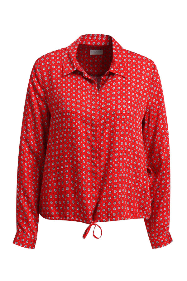 Milano Bluse cropped chili print, rot, gemustert, Saum zum Binden, langärmlig, Viskose