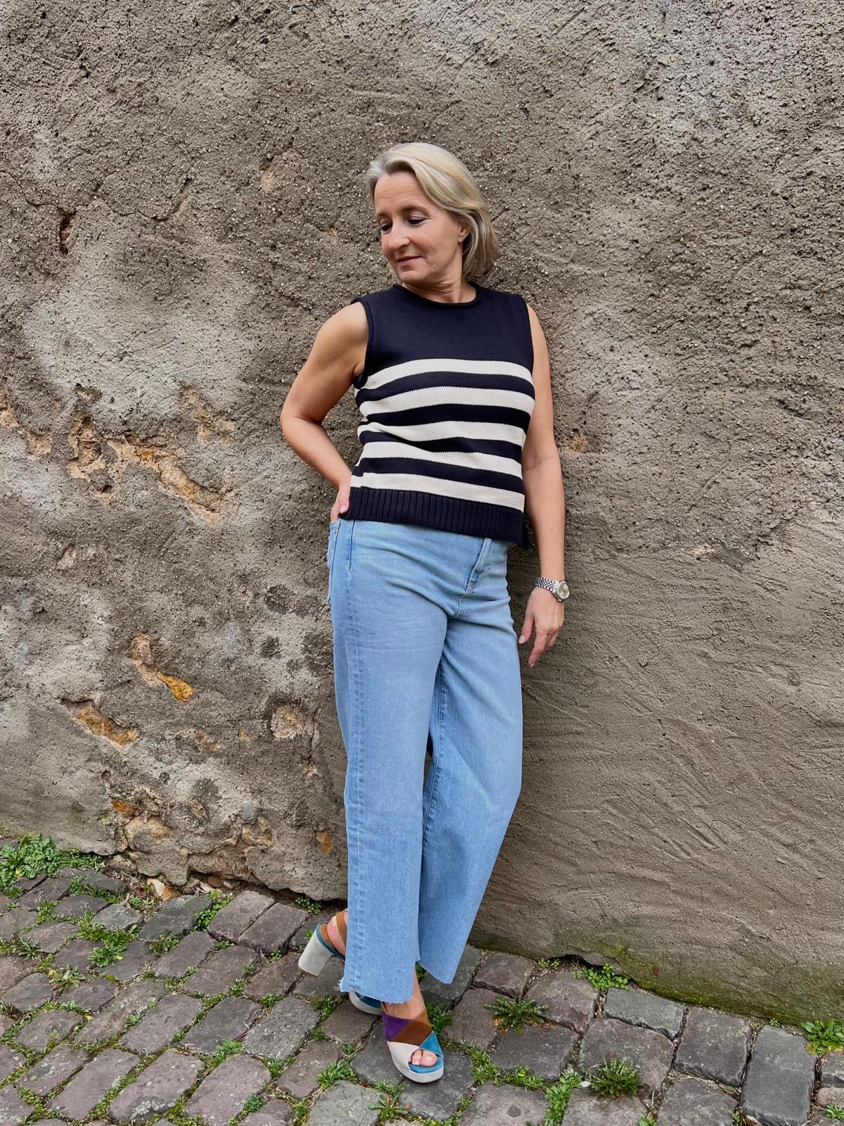 Comma Strickpullunder gestreift navy/weiß