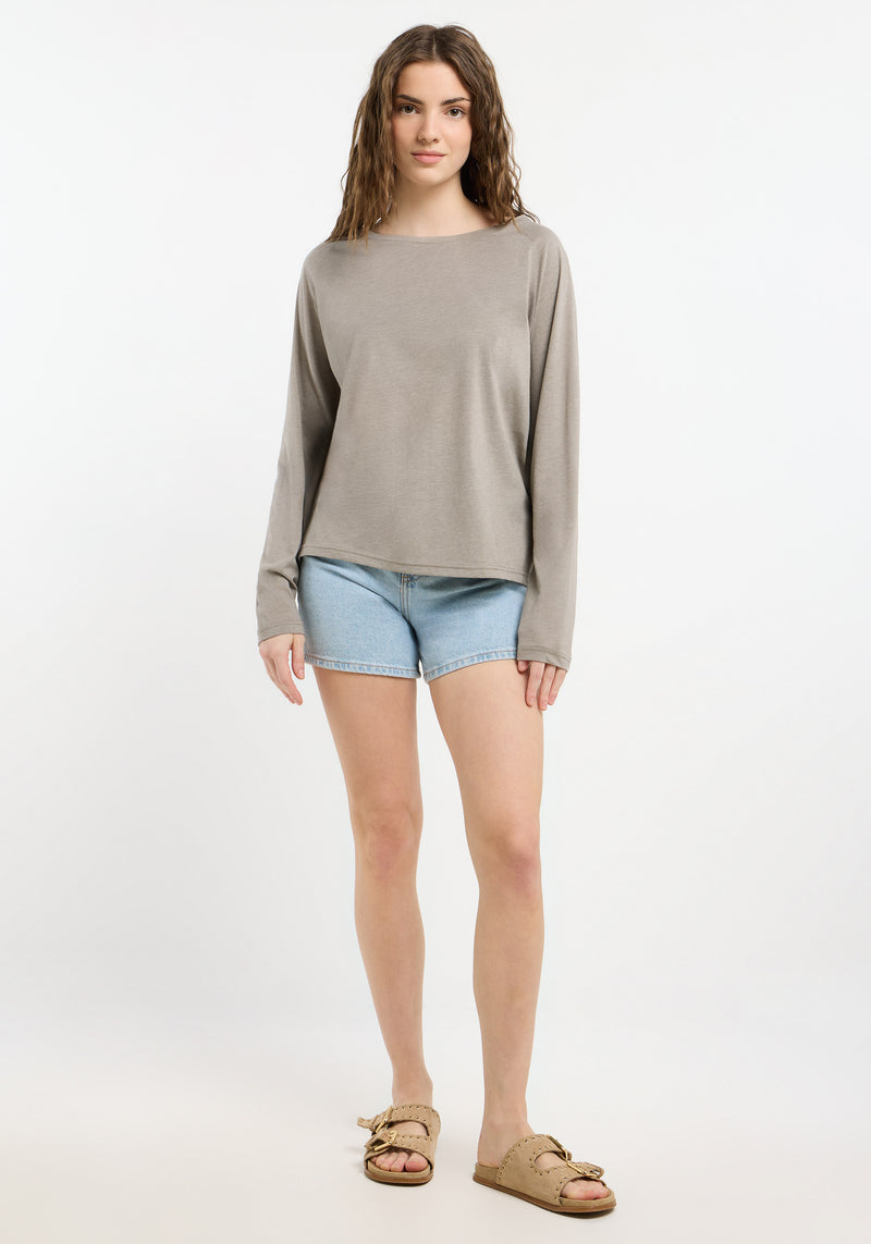 Elbsand Longsleeve Tara, soft mud melange, loose fit, lässig