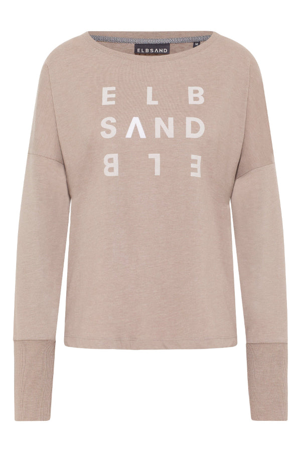 Elbsand Longsleeve Ingiara silver sand melange, Langarmshirt, Rundhalsausschnitt, beige