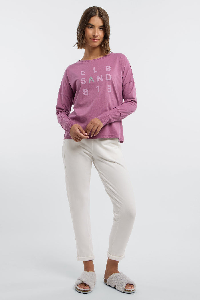 Elbsand Longsleeve Ingiara mauve, pink, Langarmshirt, Schriftzug, lange Bündchen