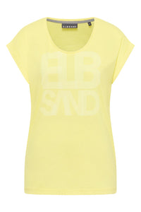 Elbsand T-Shirt Eldis bright yellow melange, kurzärmlig, Rundhalsausschnitt, Schriftzug