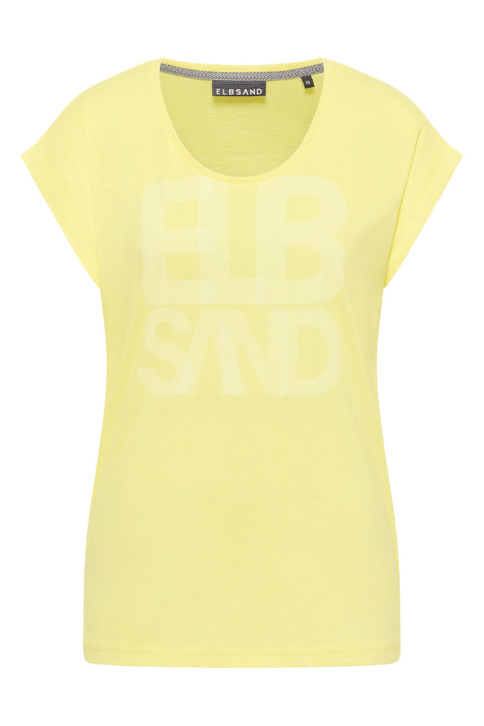 Elbsand T-Shirt Eldis bright yellow melange, kurzärmlig, Rundhalsausschnitt, Schriftzug