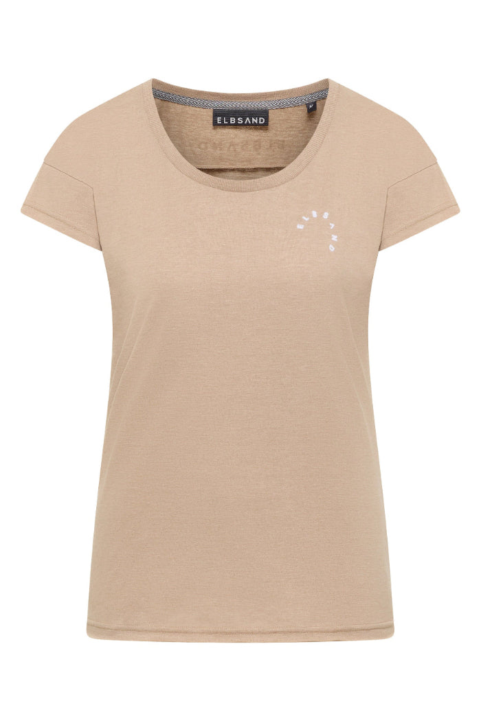 Elbsand T-Shirt Rea camel melange, beige, kurzärmlig, Rundhalsuasschnitt