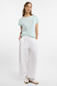 Elbsand T-Shirt Selma gestreift ocean view/bright white, türkis, weis, Streufen, kurzärmlig, Rundhalsausschnitt