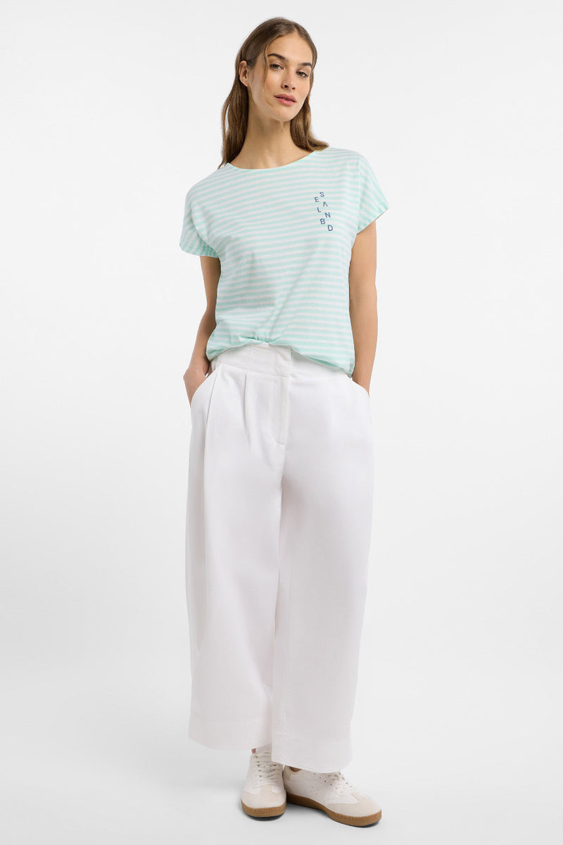 Elbsand T-Shirt Selma gestreift ocean view/bright white, türkis, weis, Streufen, kurzärmlig, Rundhalsausschnitt