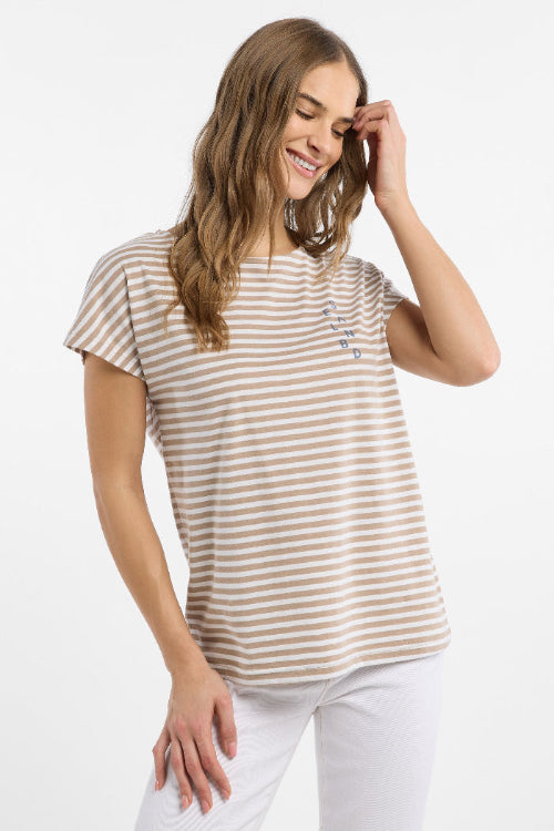 Elbsand T-Shirt Selma gestreift camel/bright white